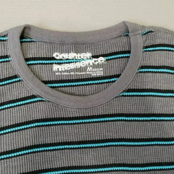 Lot of 2 MENS Waffle Thermal Shirt Crewneck Gray Blue Stripe M - Picture 5 of 7